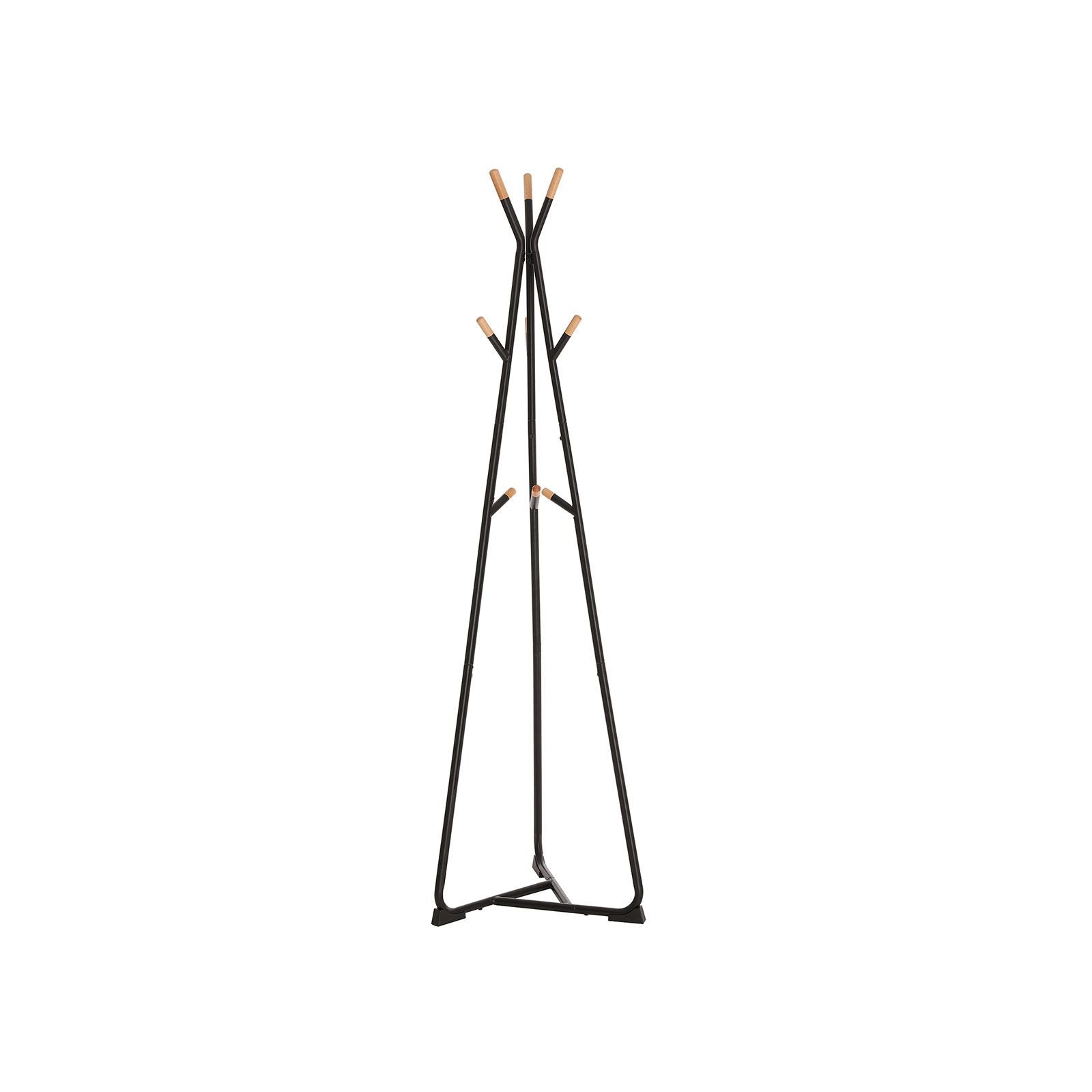 Coat Rack Stand - Beech Wood - Black and Natural Grain - 9 Hooks for Clothes