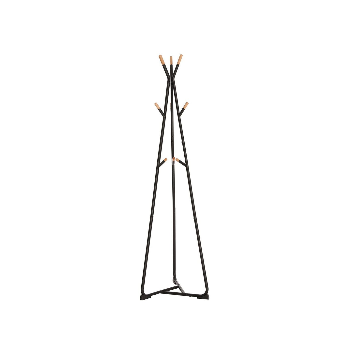 Coat Rack Stand - Beech Wood - Black and Natural Grain - 9 Hooks for Clothes