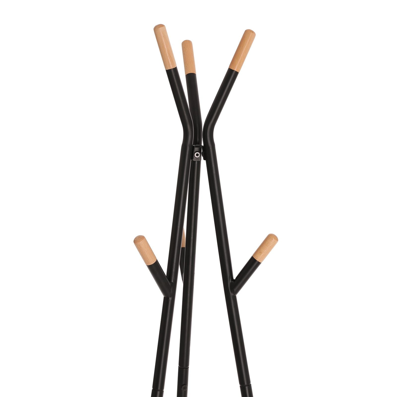 Coat Rack Stand - Beech Wood - Black and Natural Grain - 9 Hooks for Clothes