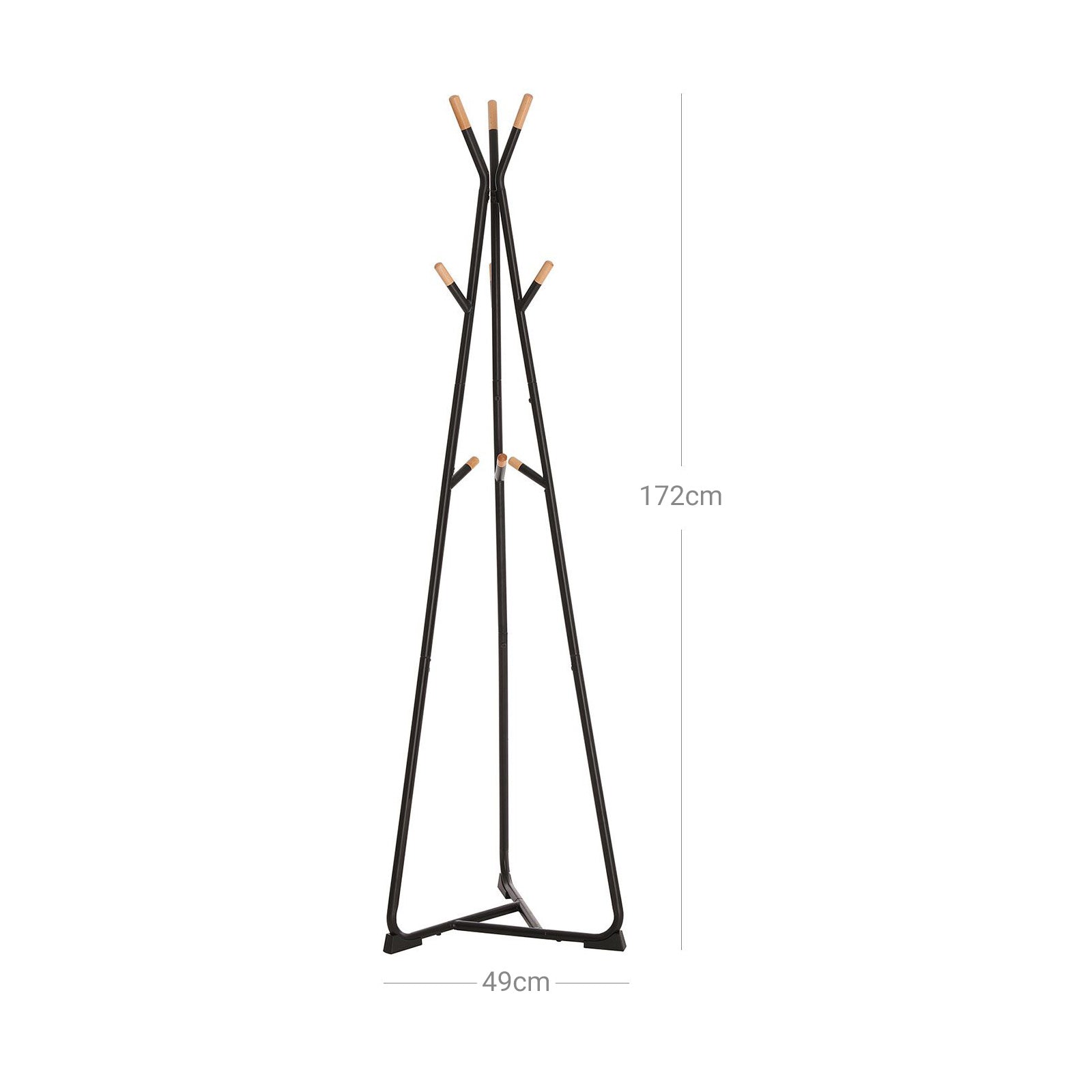 Coat Rack Stand - Beech Wood - Black and Natural Grain - 9 Hooks for Clothes