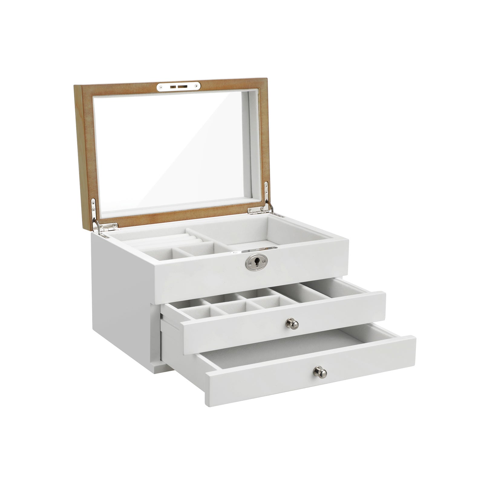 Jewelry Organizer - Engineered Wood - Black - 3-Tier with Velvet Lining and Drawers