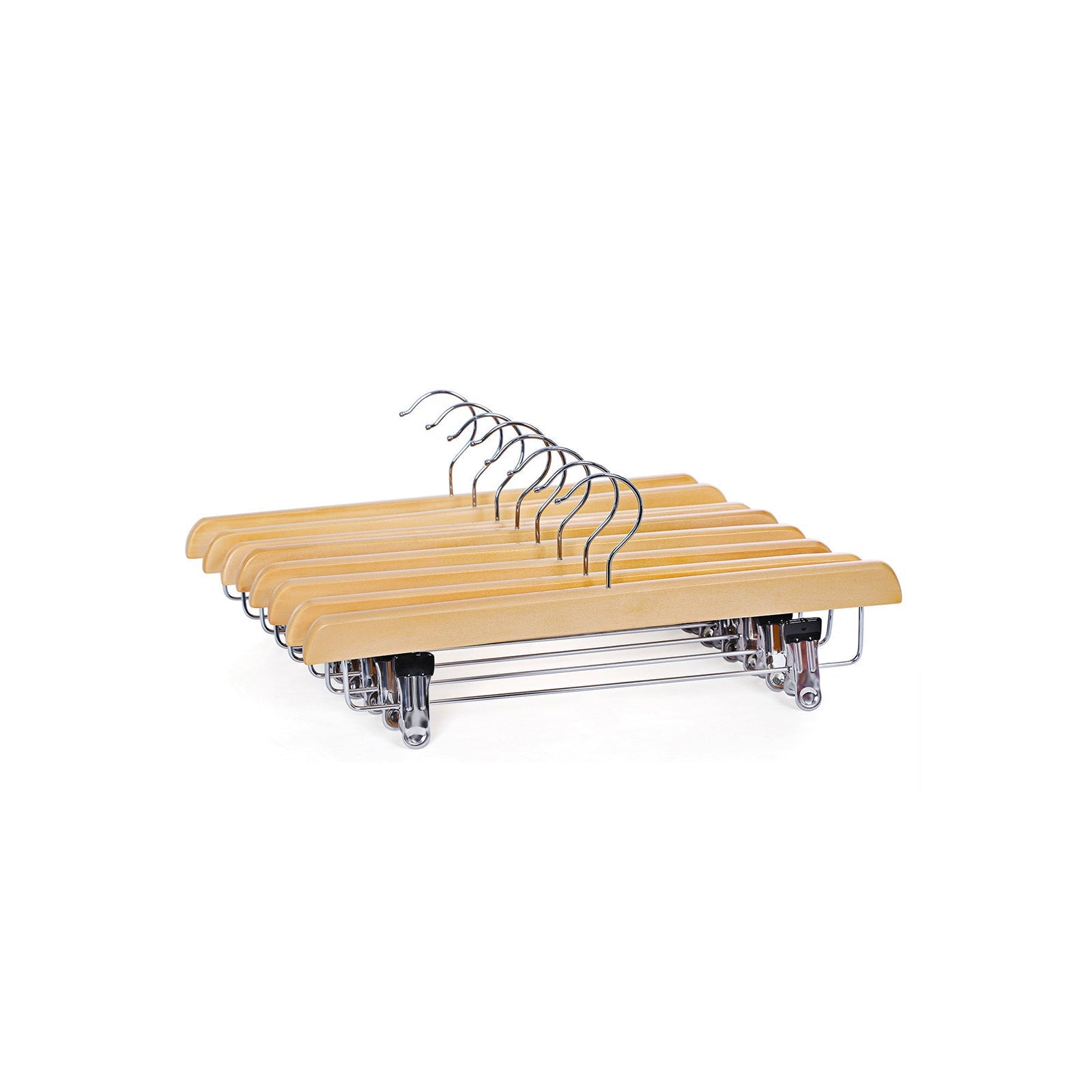 Wooden Skirt Trouser Hangers - Wood - Natural Finish - Adjustable Clips with Rotated Hooks