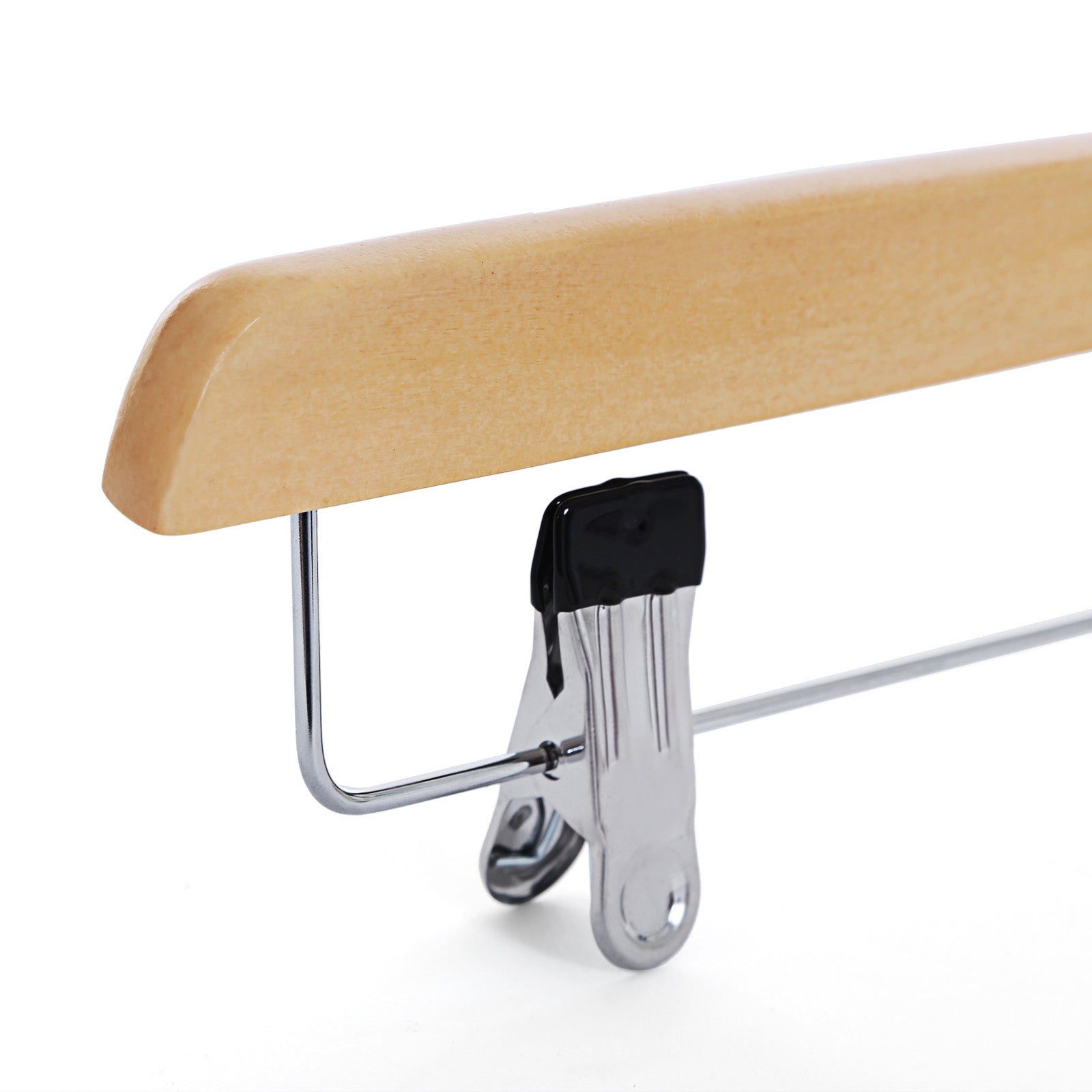 Wooden Skirt Trouser Hangers - Wood - Natural Finish - Adjustable Clips with Rotated Hooks