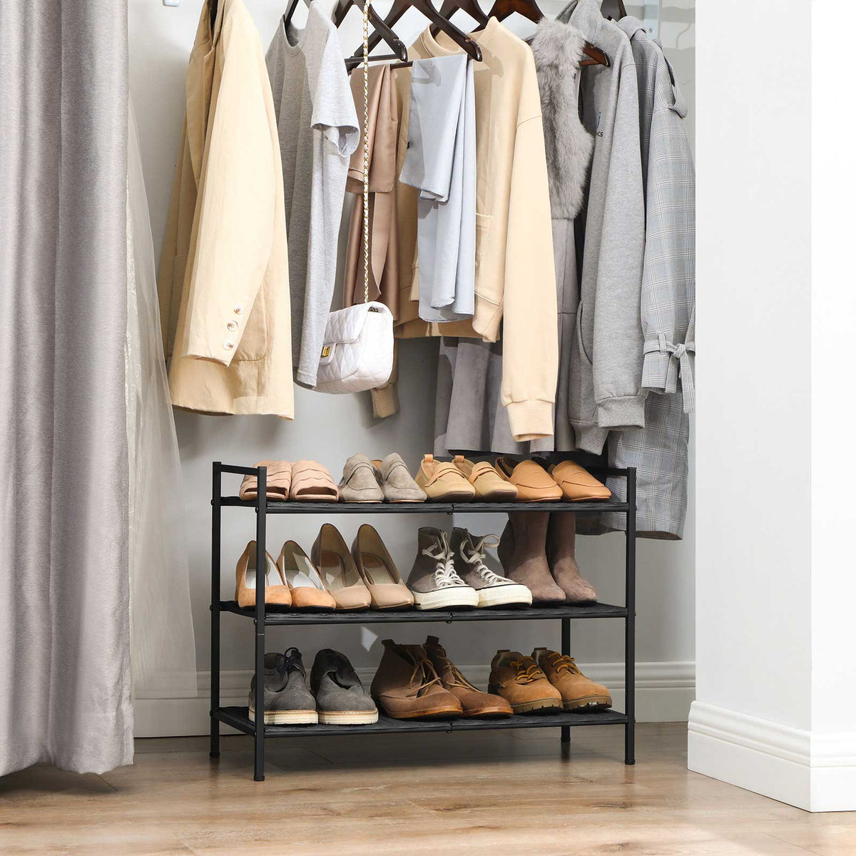 3-Tier Shoe Rack - Smoky Grey - Polyrattan