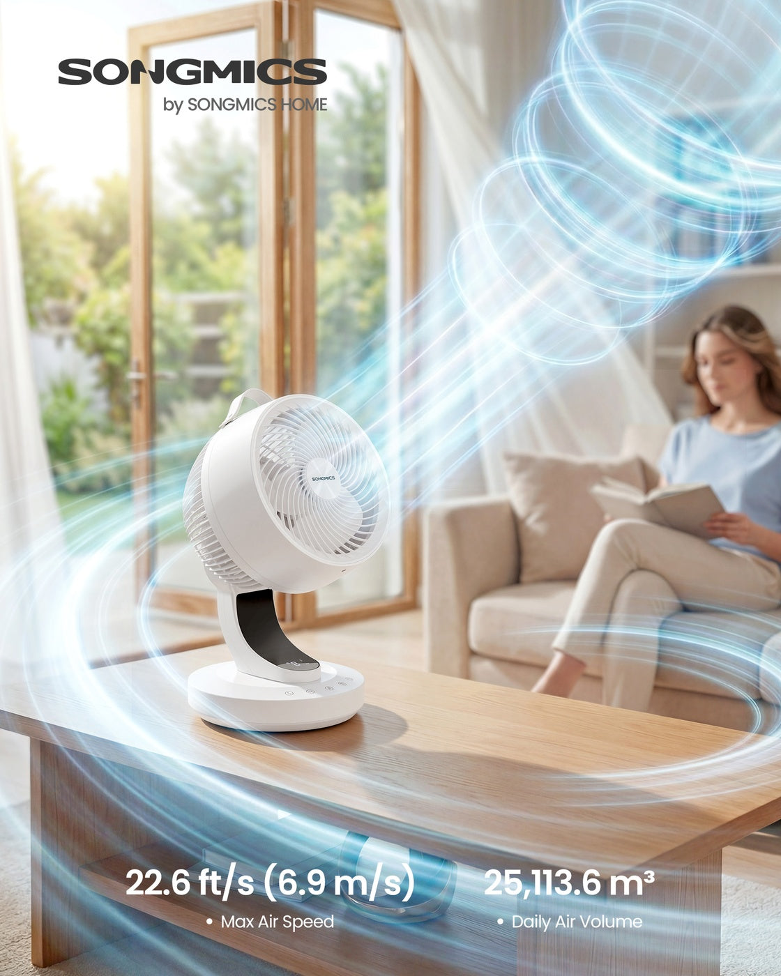 Quiet Air Circulator Desk Fan - Plastic and Steel - Cloud White