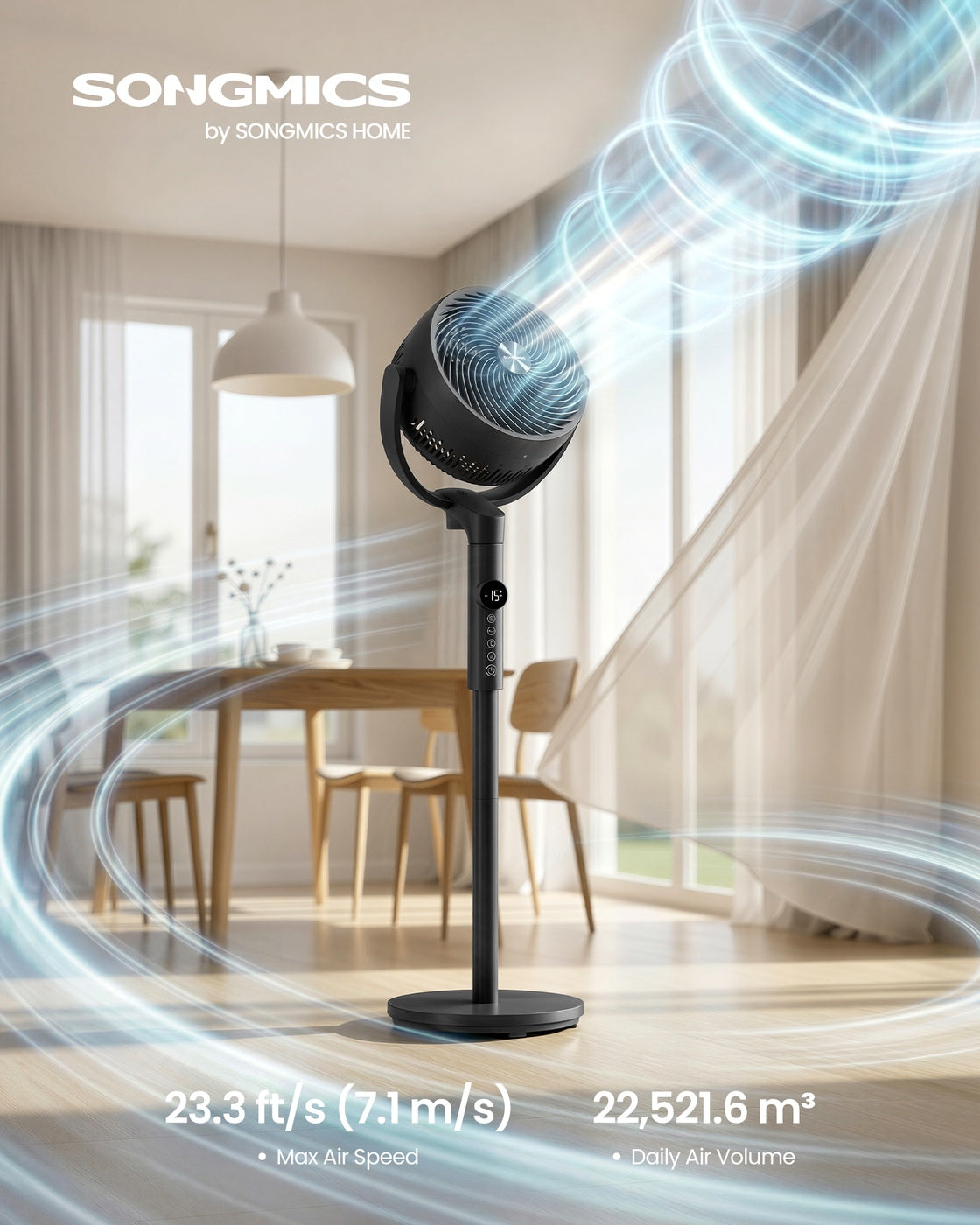 Standing Fan for Bedroom - Plastic and Steel - Ink Black - with Remote