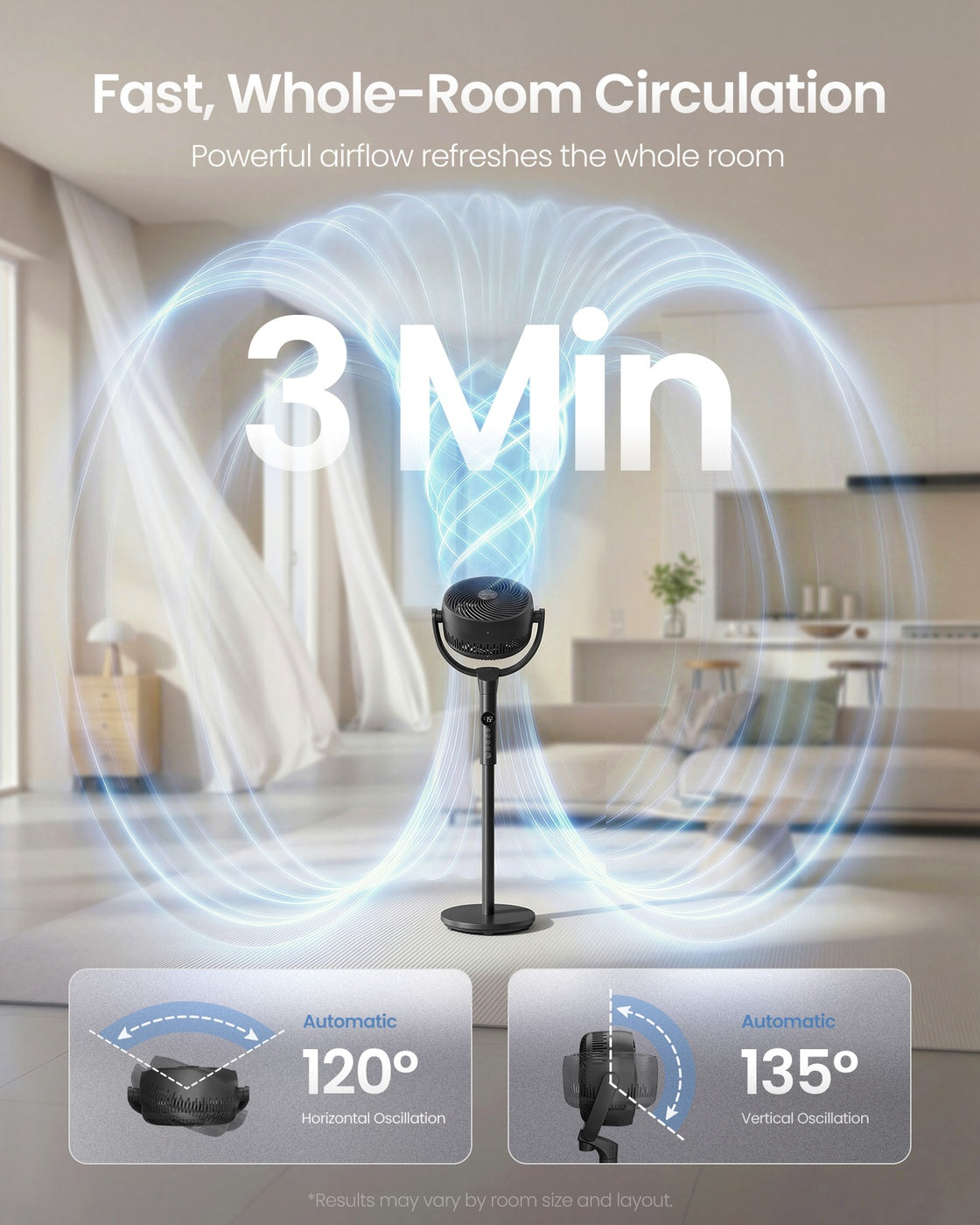 Standing Fan for Bedroom - Plastic and Steel - Ink Black - with Remote