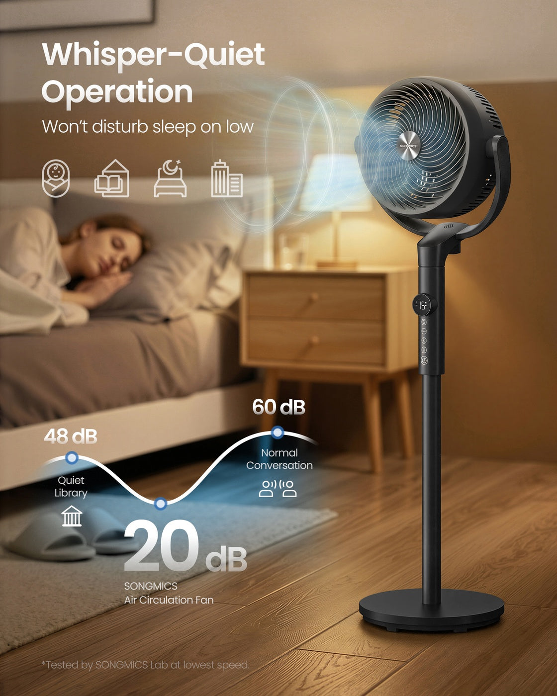 Standing Fan for Bedroom - Plastic and Steel - Ink Black - with Remote