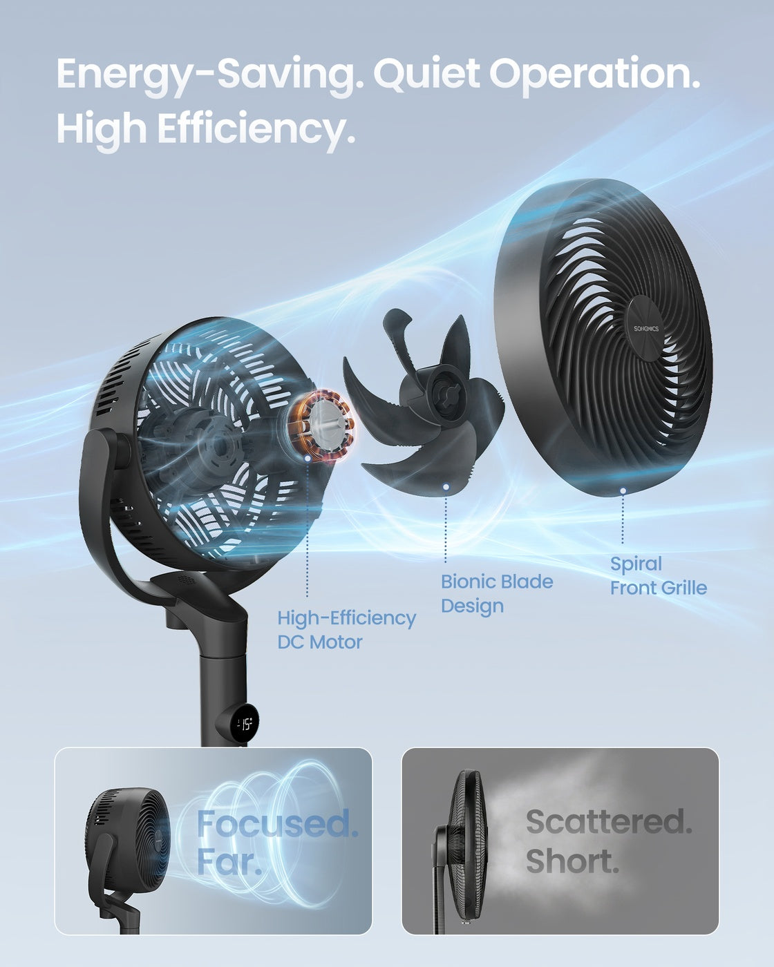 Standing Fan for Bedroom - Plastic and Steel - Ink Black - with Remote