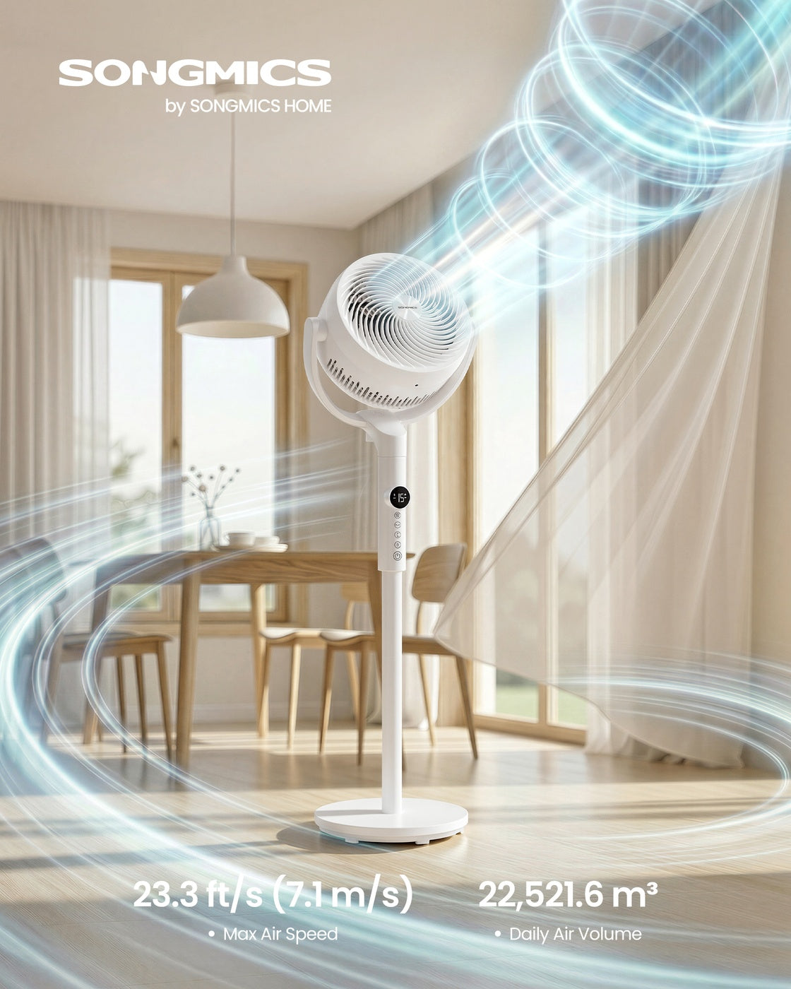 Standing Fan for Bedroom - Plastic and Steel - Cloud White