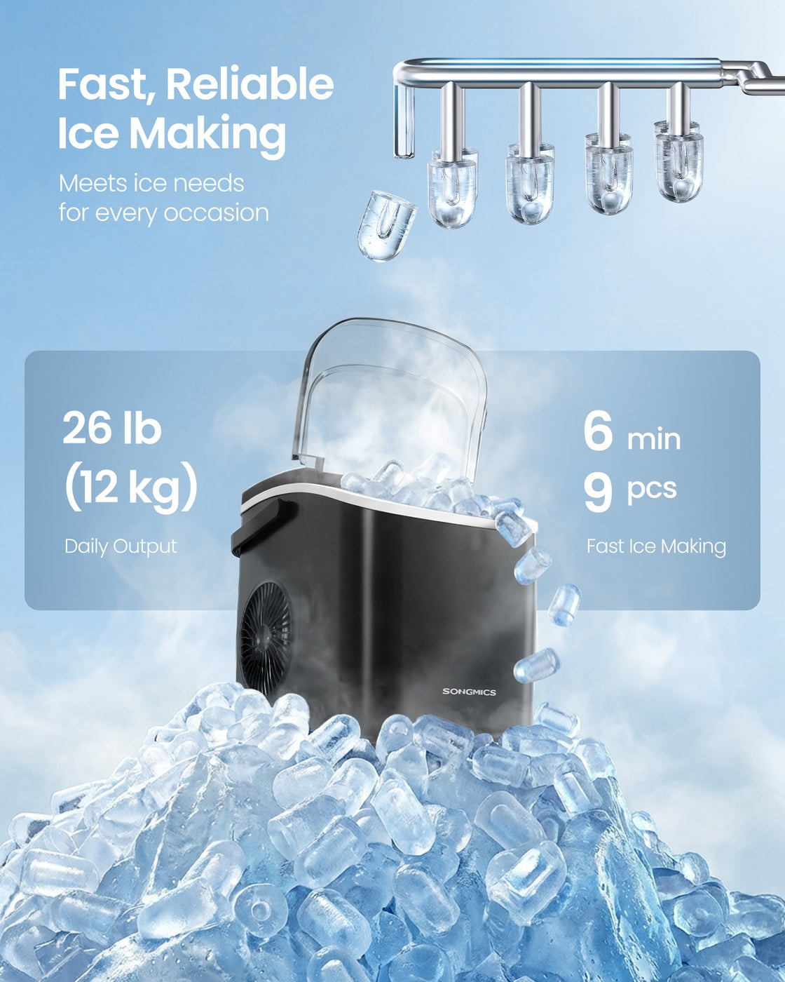Ice Maker Countertop - Plastic and ABS Plastic - Ink Black