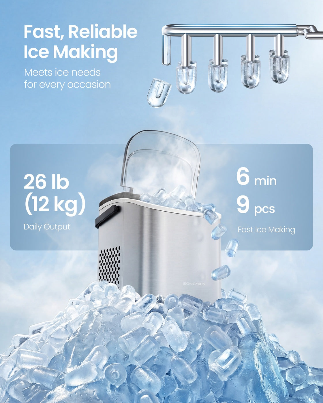 Ice Maker Countertop - Plastic and ABS Plastic - Silver Grey