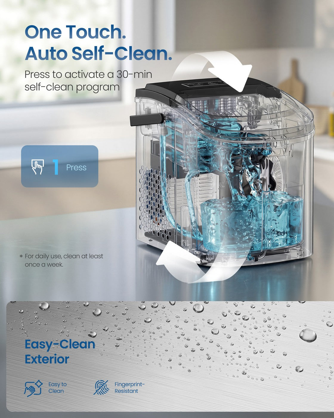 Ice Maker Countertop - Plastic and ABS Plastic - Silver Grey