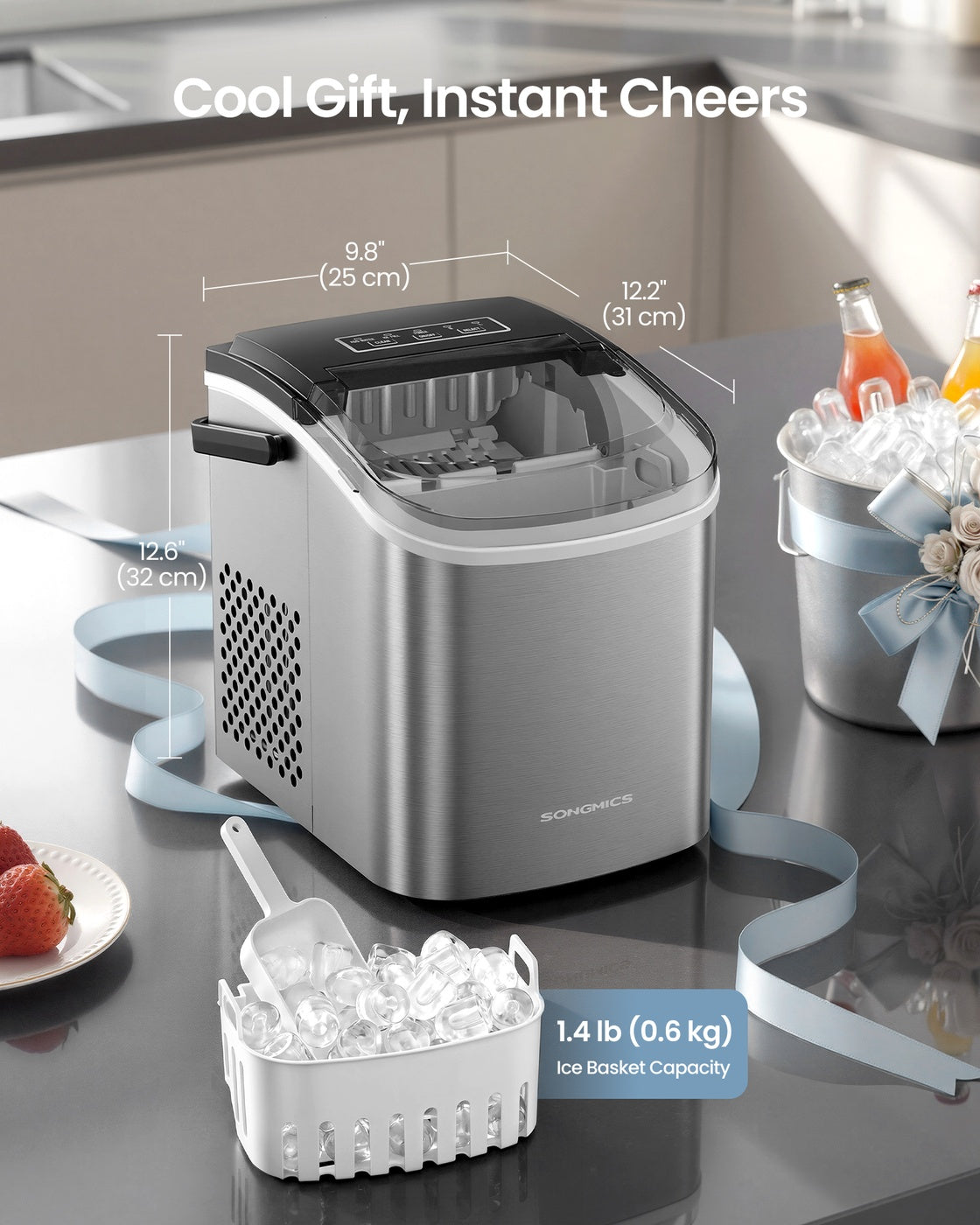 Ice Maker Countertop - Plastic and ABS Plastic - Silver Grey