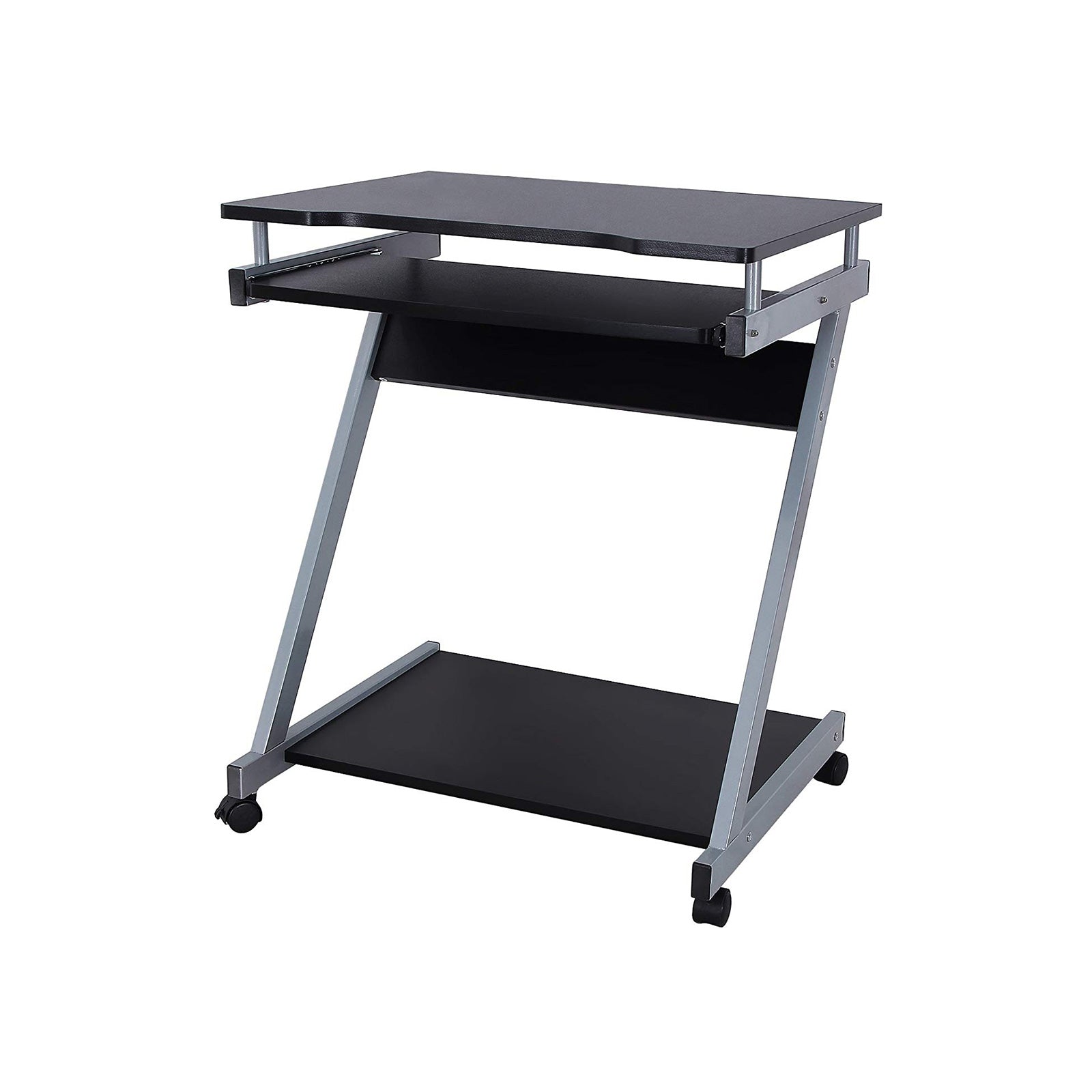 Z-Shaped Computer Desk - Wood - White - Mobile with Sliding Keyboard and Wheels