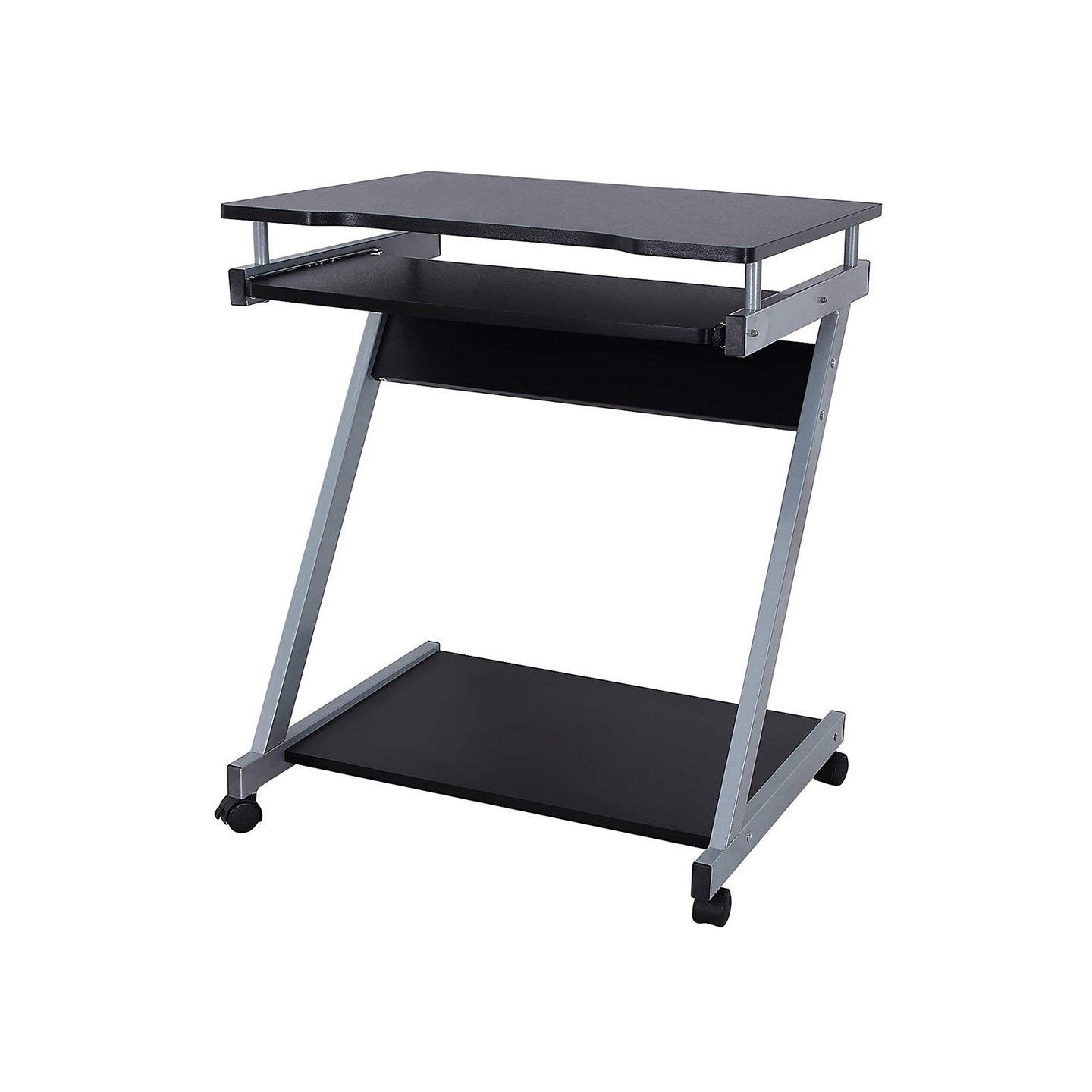 Z-Shaped Computer Desk - Wood - White - Mobile with Sliding Keyboard and Wheels