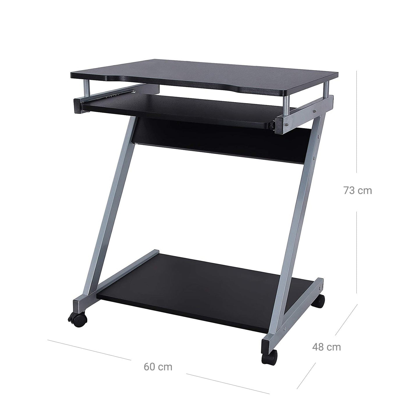 Z-Shaped Computer Desk - Wood - White - Mobile with Sliding Keyboard and Wheels