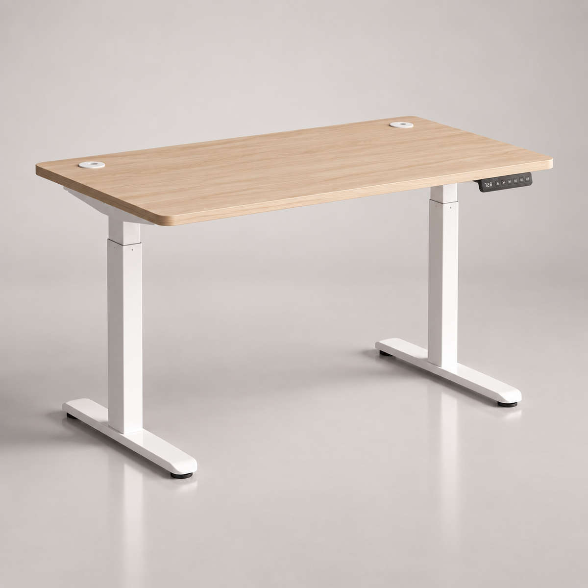 Height Adjustable Desk - Engineered Wood - Cloud White - Electric with 4 Memory Heights and Storage Pocket