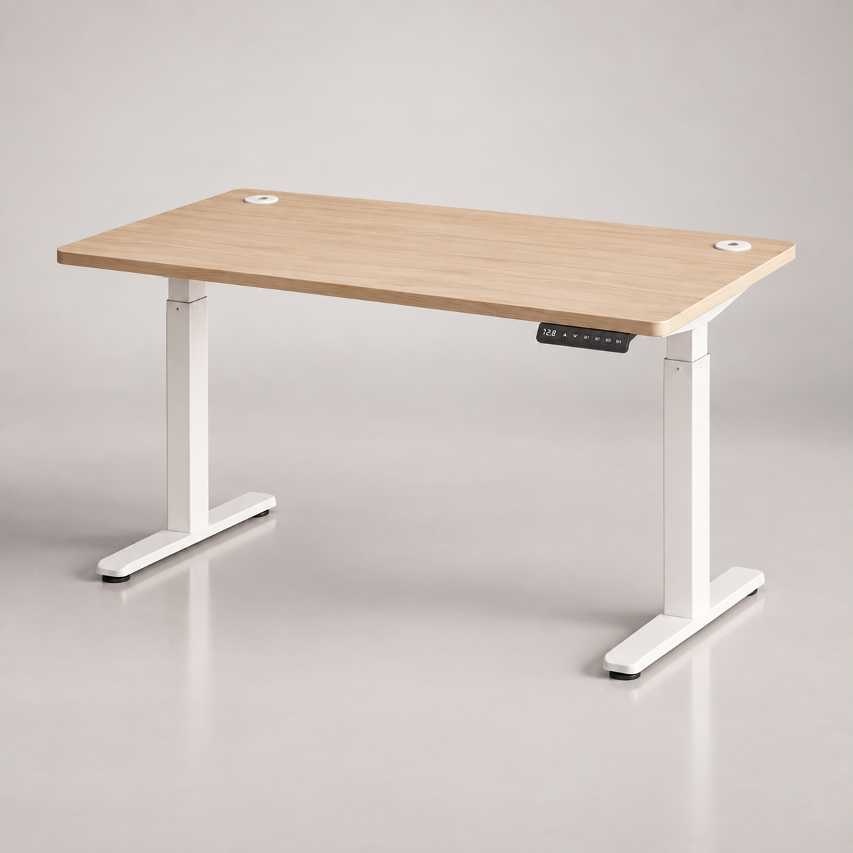 Height Adjustable Desk - Engineered Wood - Cloud White - Electric with 4 Memory Heights and Storage Pocket
