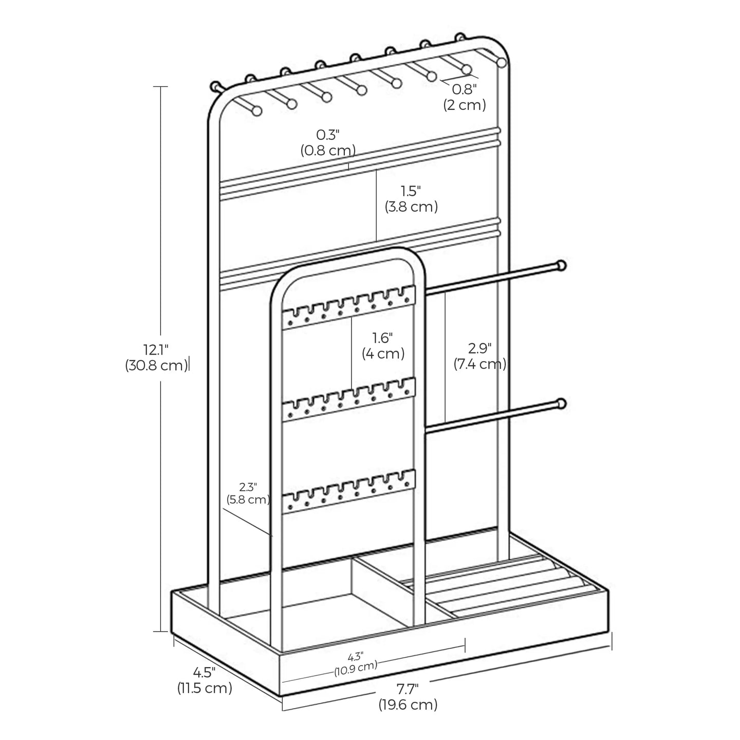Jewelry Organizer - Metal - Clear - Multi-Functional Display Stand with Velvet Tray