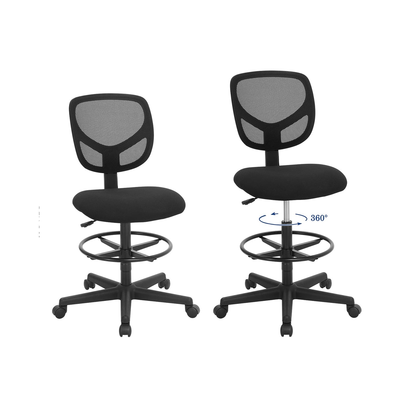 Drafting Stool Chair - Mesh - Black - Ergonomic Design with Adjustable Height Footrest